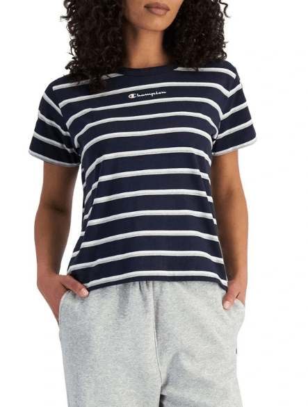 Load image into Gallery viewer, Champion Womens Script Stripe Tee
