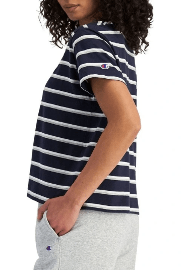 Load image into Gallery viewer, Champion Womens Script Stripe Tee
