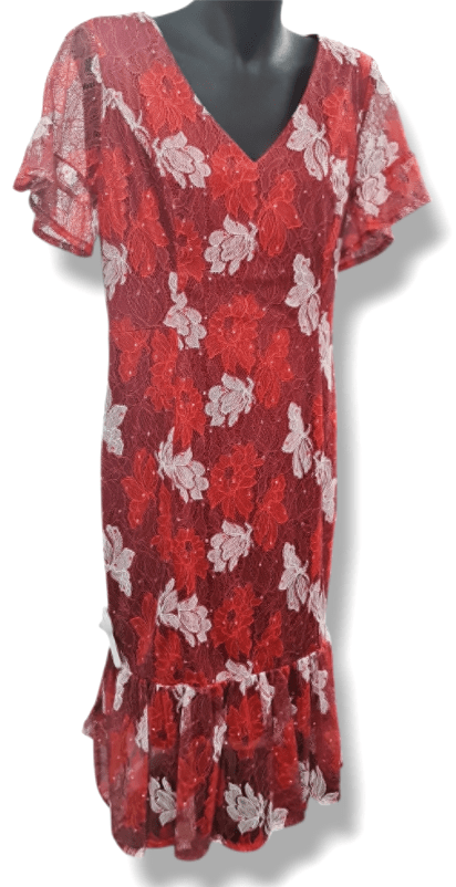 Load image into Gallery viewer, Pink ruby Womens Summer Short Sleeve Floral Red Dress
