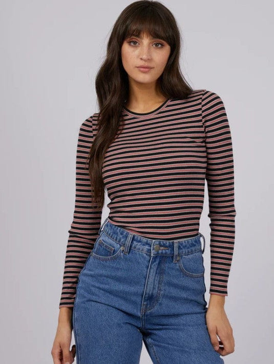 Allabouteve Womens Eve Rib Stripe Long Sleeve