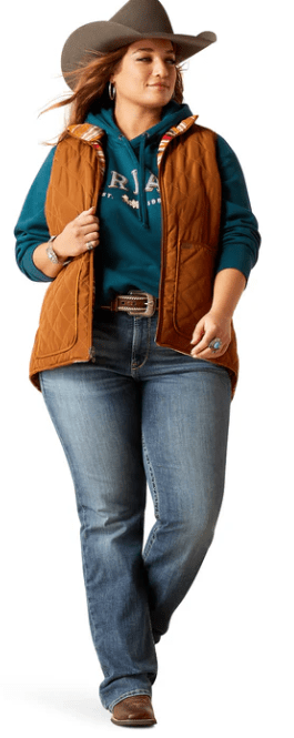 Load image into Gallery viewer, Ariat Womens Dilon Chimayo Reversible Puffer Vest Chestnut Horse
