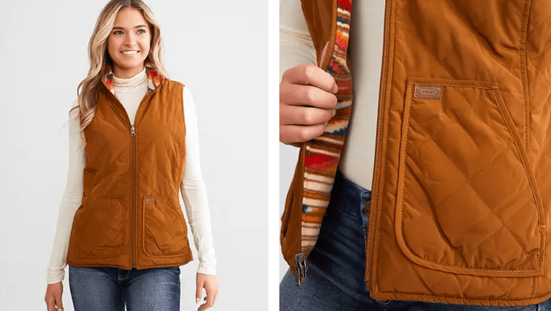 Load image into Gallery viewer, Ariat Womens Dilon Chimayo Reversible Puffer Vest Chestnut Horse
