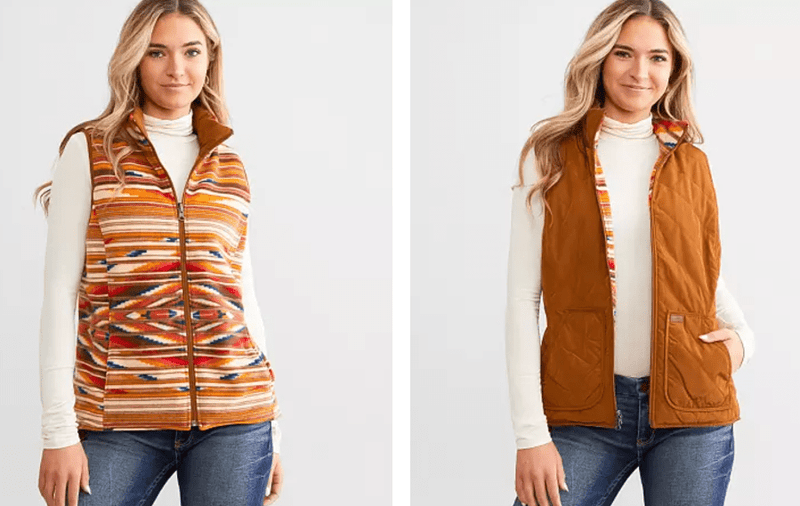 Load image into Gallery viewer, Ariat Womens Dilon Chimayo Reversible Puffer Vest Chestnut Horse
