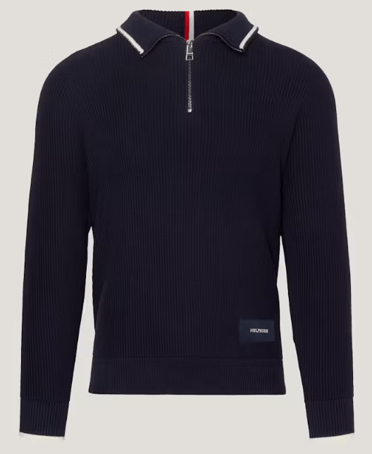 Tommy Hilfiger Mens Tipped Zip Mock Neck Sweater