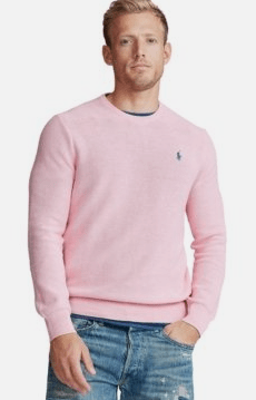 Ralph Lauren Mens Mesh-Knit Cotton Crewneck Jumper - Pink