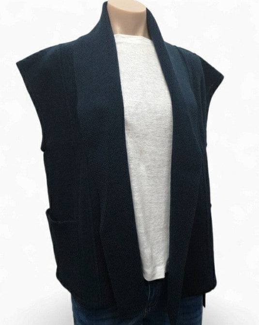 See Saw Womens 100% Boiled Wool Rib Shawl Collar Open Vest