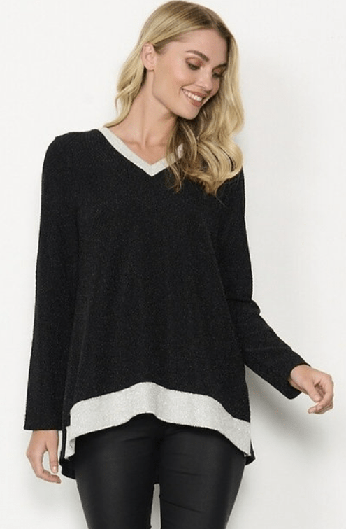 Load image into Gallery viewer, Holmes &amp; Fallon Womens Lurex Sparkle With Contrast Trims Top
