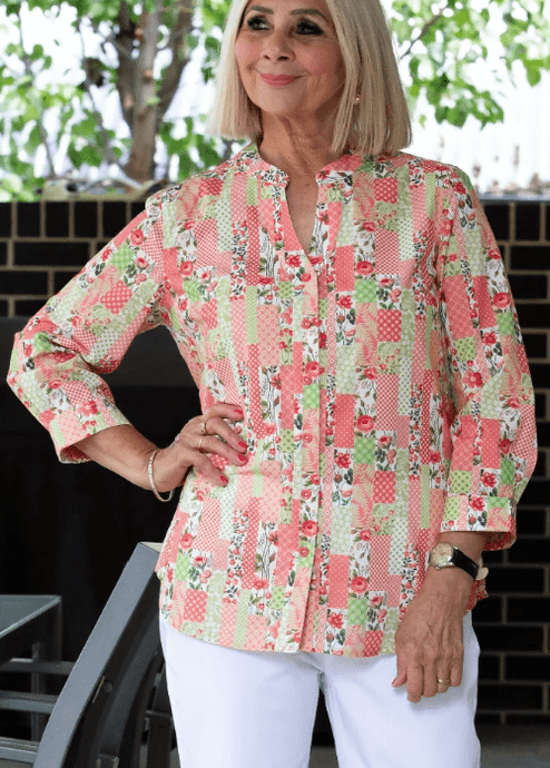 Equinox Womens Peach Patchwork Print Semi-Fitted Shirt