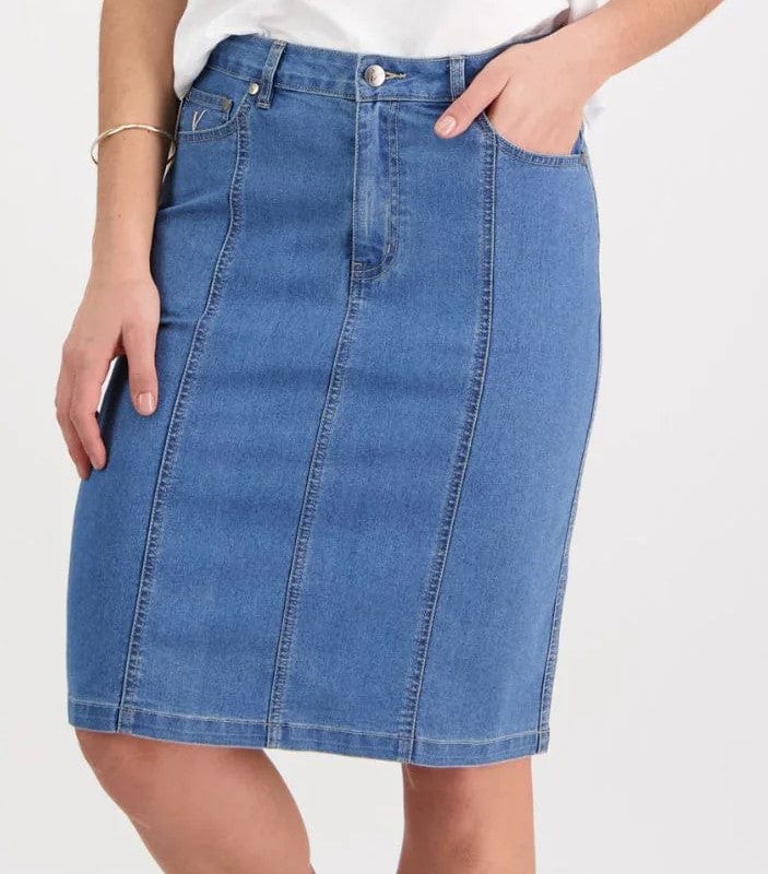 Load image into Gallery viewer, Vassalli Womens Contrast Stitch Denim Skirt

