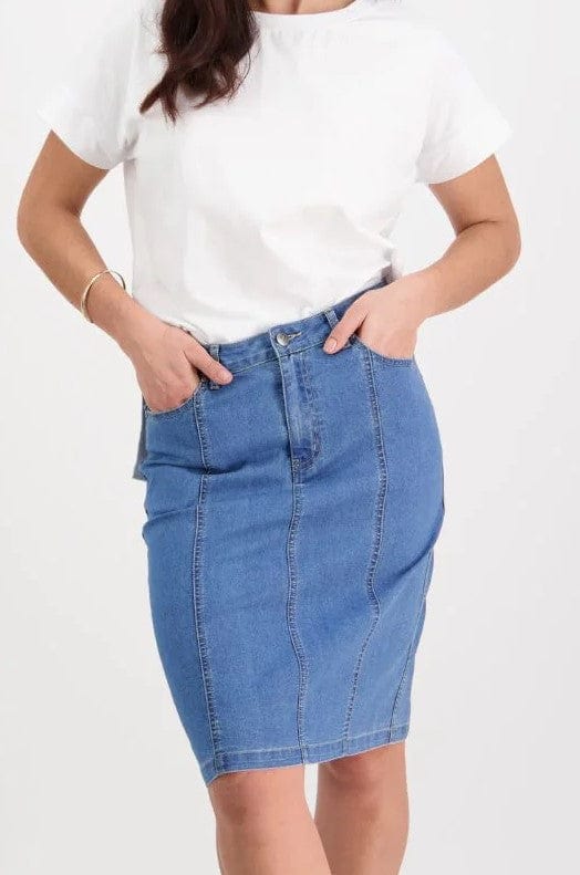Load image into Gallery viewer, Vassalli Womens Contrast Stitch Denim Skirt
