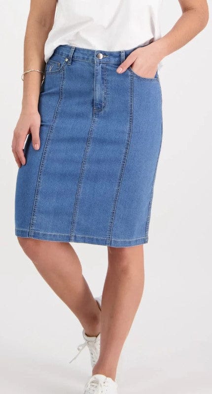 Vassalli Womens Contrast Stitch Denim Skirt