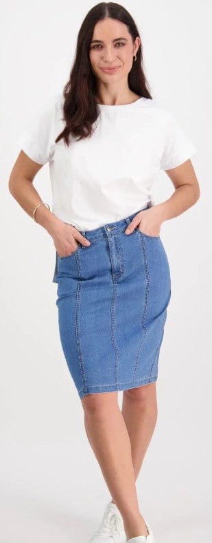 Vassalli Womens Contrast Stitch Denim Skirt