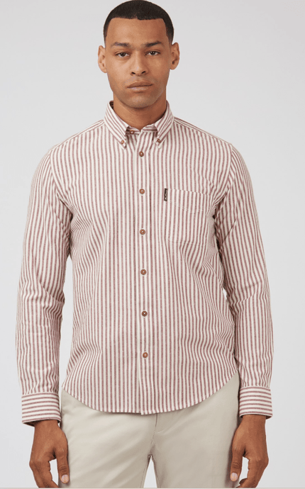 Ben Sherman Recycled Cotton Oxford Striped Shirt - Wine