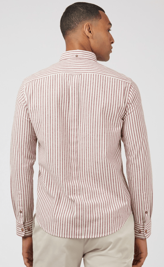 Ben Sherman Recycled Cotton Oxford Striped Shirt - Wine