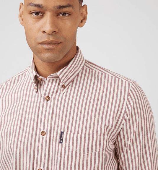 Ben Sherman Recycled Cotton Oxford Striped Shirt - Wine