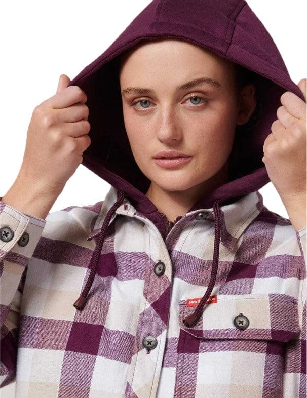 Load image into Gallery viewer, Hard Yakka Womens Heritage Quilted Flannel Hooded Shacket - Potent Purple Jacket
