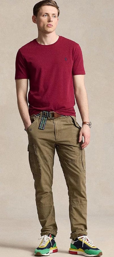 Load image into Gallery viewer, Ralph Lauren Mens Custom Slim Fit Jersey Crewneck T-Shirt Polo - Dark Red
