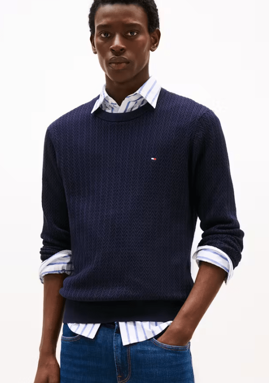 Load image into Gallery viewer, Tommy Hilfiger Mens Herringbone Knit Crew Neck Jumper
