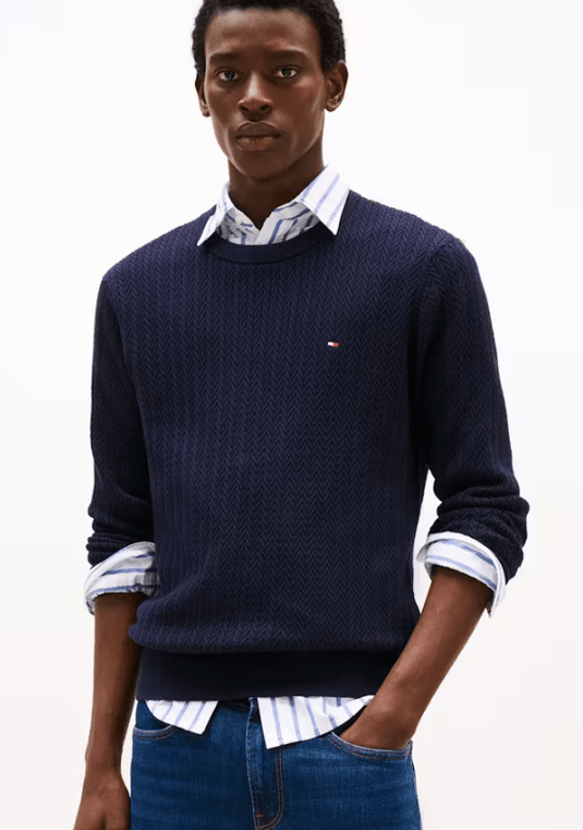 Tommy Hilfiger Mens Herringbone Knit Crew Neck Jumper