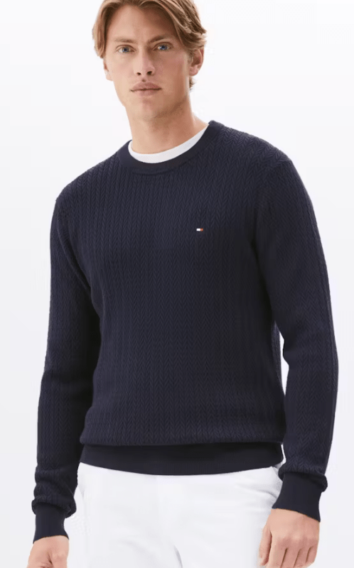 Tommy Hilfiger Mens Herringbone Knit Crew Neck Jumper