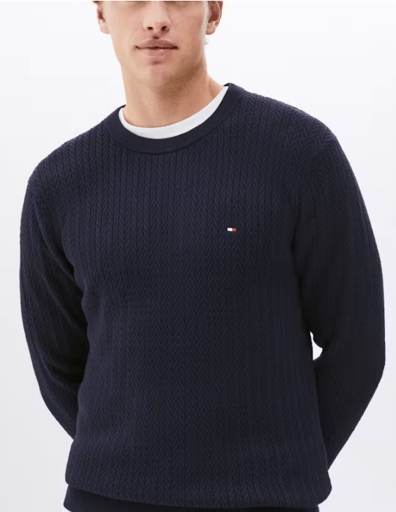 Load image into Gallery viewer, Tommy Hilfiger Mens Herringbone Knit Crew Neck Jumper
