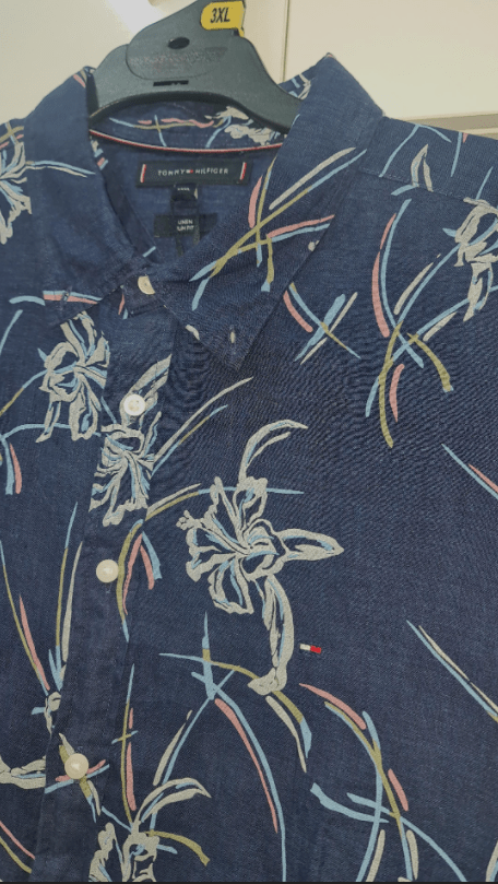 Tommy Hilfiger Mens Linen Tropical Print Short Sleeve Shirt