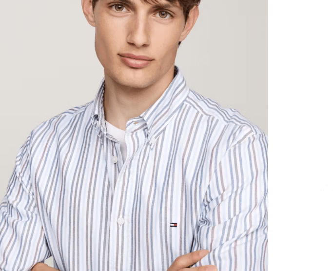 Tommy Hilfiger Mens Multi Stripe Regular Fit Oxford Short Sleeve Shirt