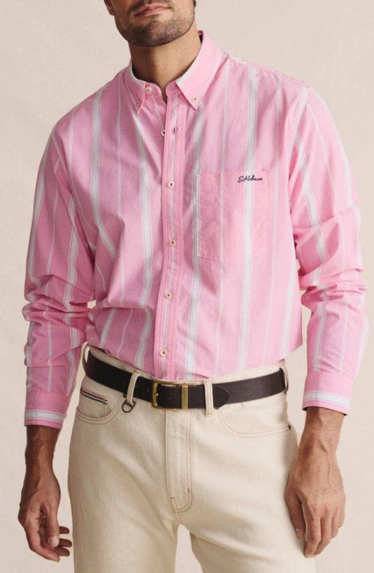 S. Kidman Mens Aberdeen Long Sleeve Shirt - Pale Pink Stripe