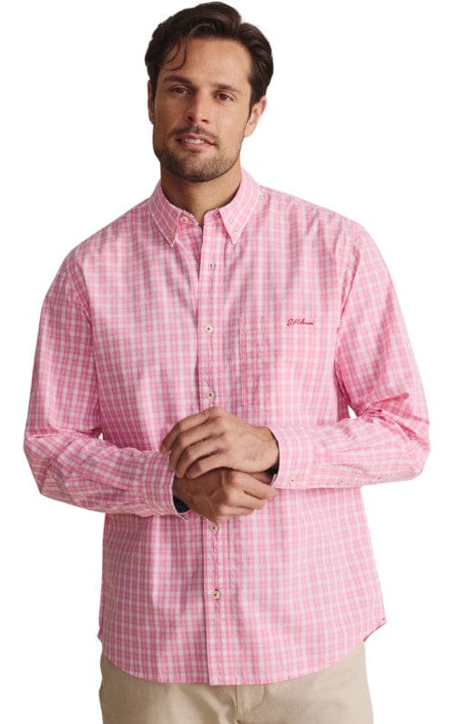 S. Kidman Mens Aberdeen Long Sleeve Shirt - Pale Pink Check