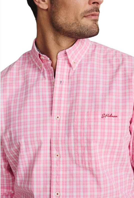 S. Kidman Mens Aberdeen Long Sleeve Shirt - Pale Pink Check