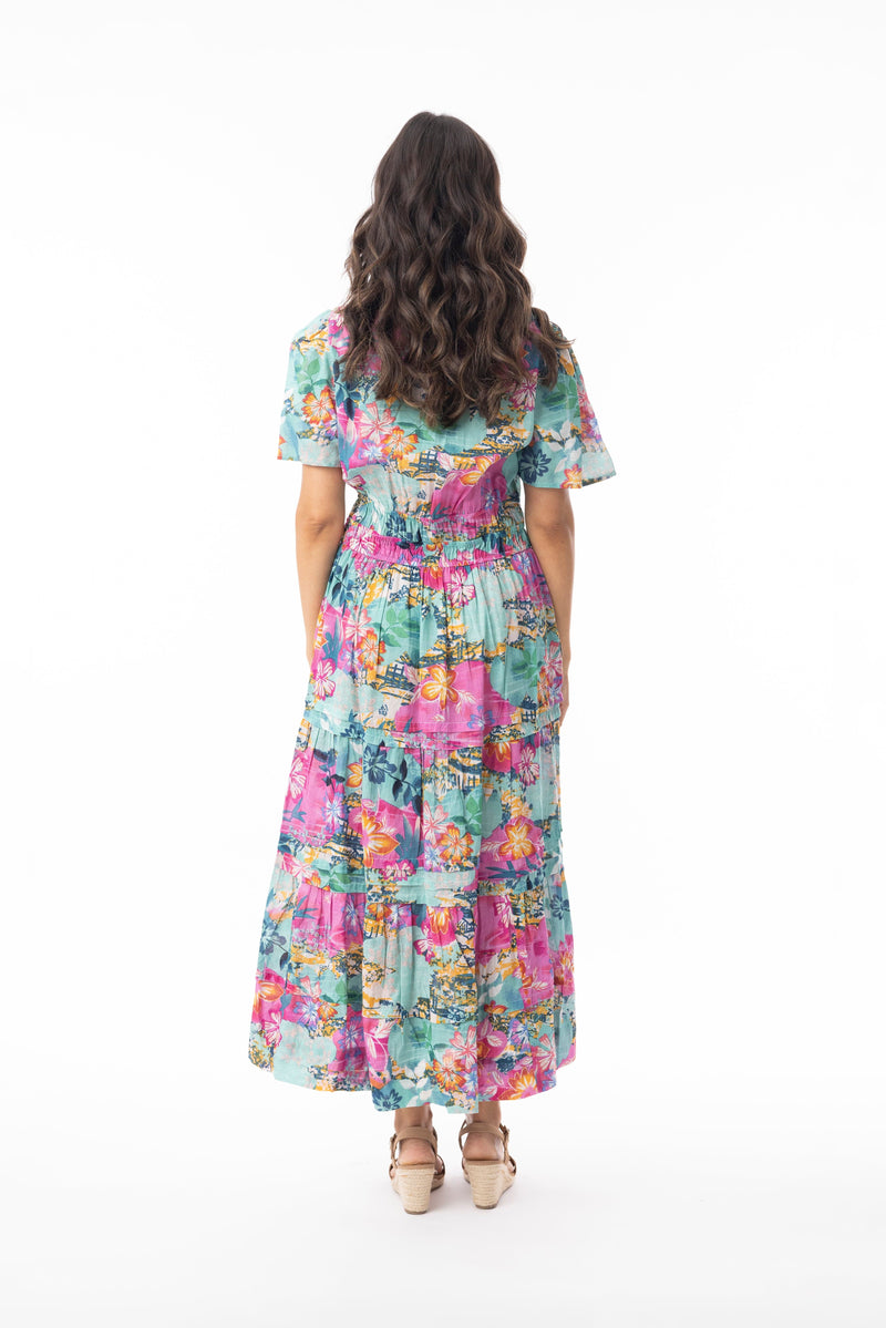 Load image into Gallery viewer, Orientique Womens Selaron Dress Maxi Layers Short Sleeve
