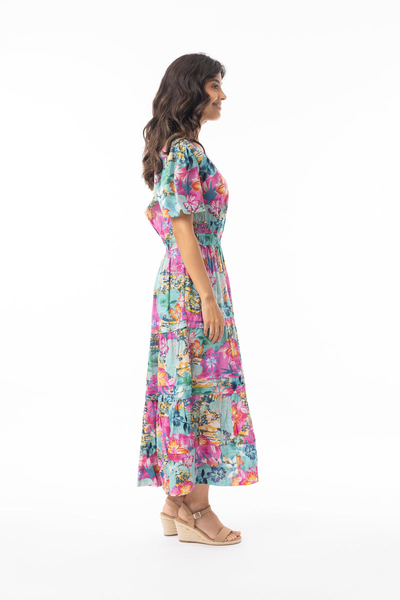Load image into Gallery viewer, Orientique Womens Selaron Dress Maxi Layers Short Sleeve
