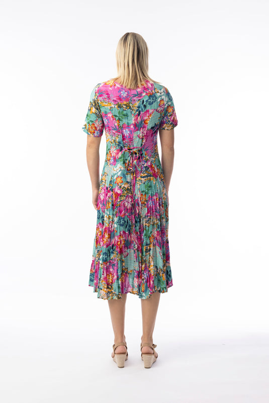 Orientique Womens Selaron Dress Godet Short Sleeve