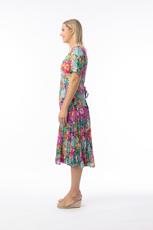 Orientique Womens Selaron Dress Godet Short Sleeve