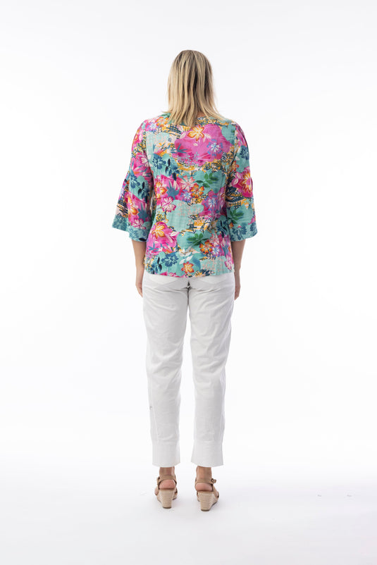 Orientique Womens Selaron Top V Neckline Wide Sleeve