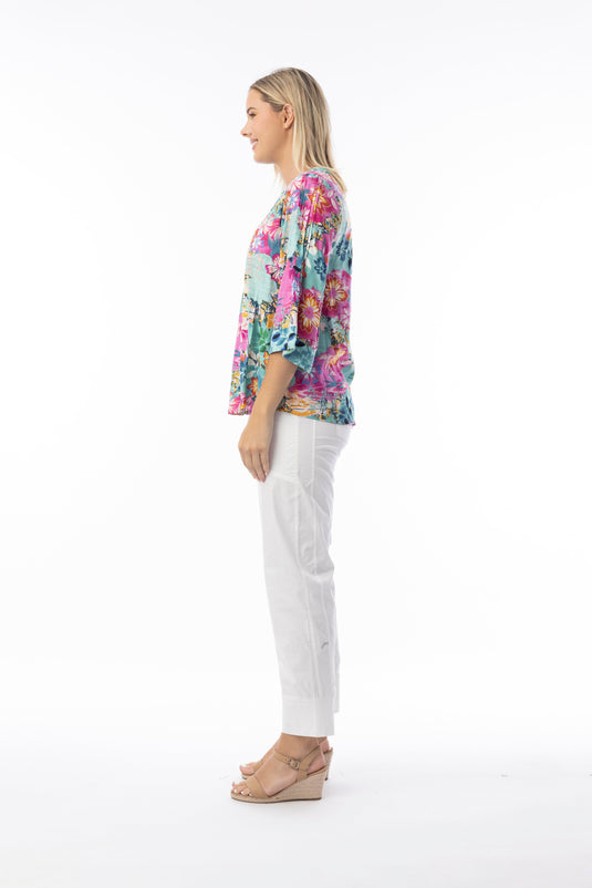 Orientique Womens Selaron Top V Neckline Wide Sleeve