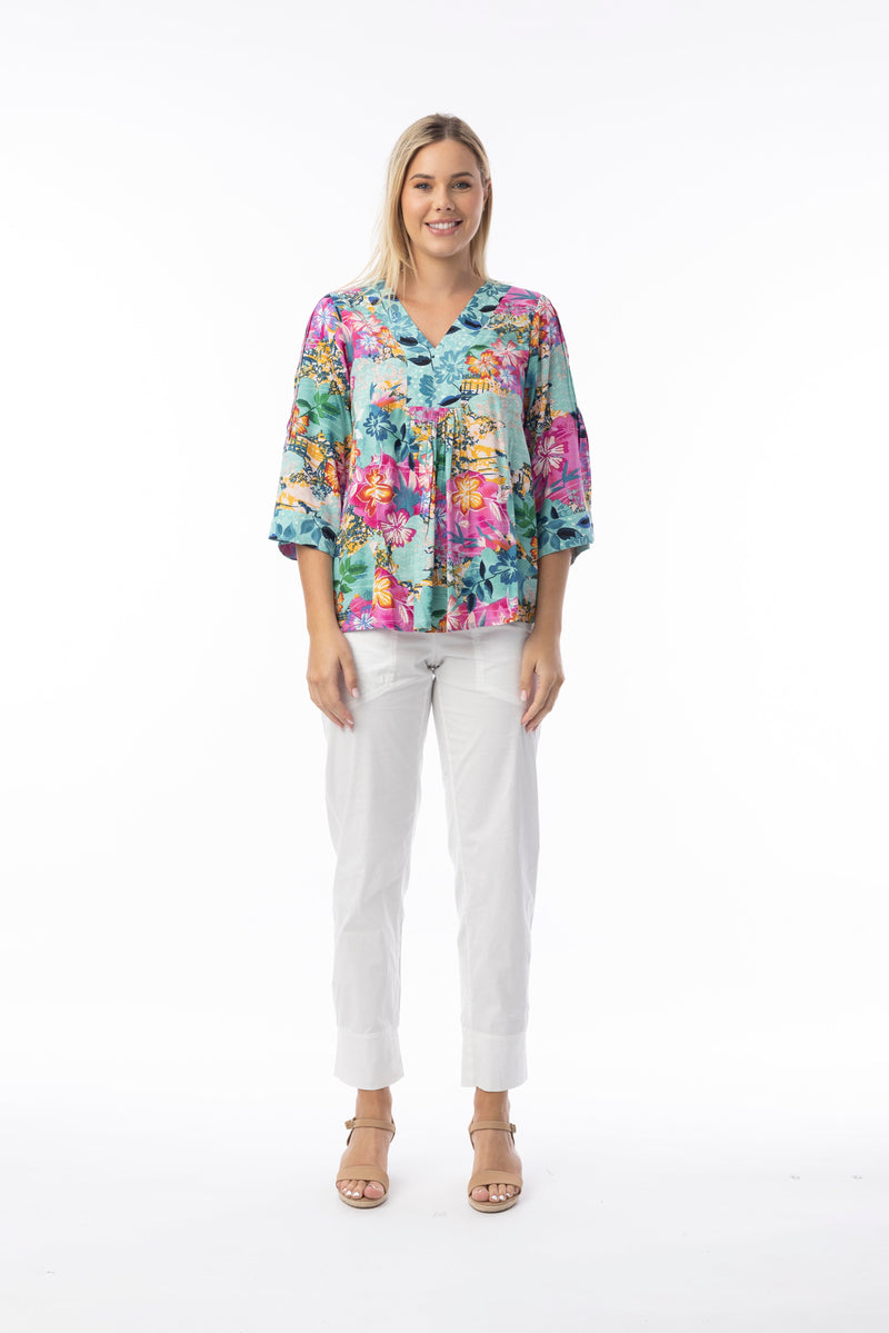 Load image into Gallery viewer, Orientique Womens Selaron Top V Neckline Wide Sleeve
