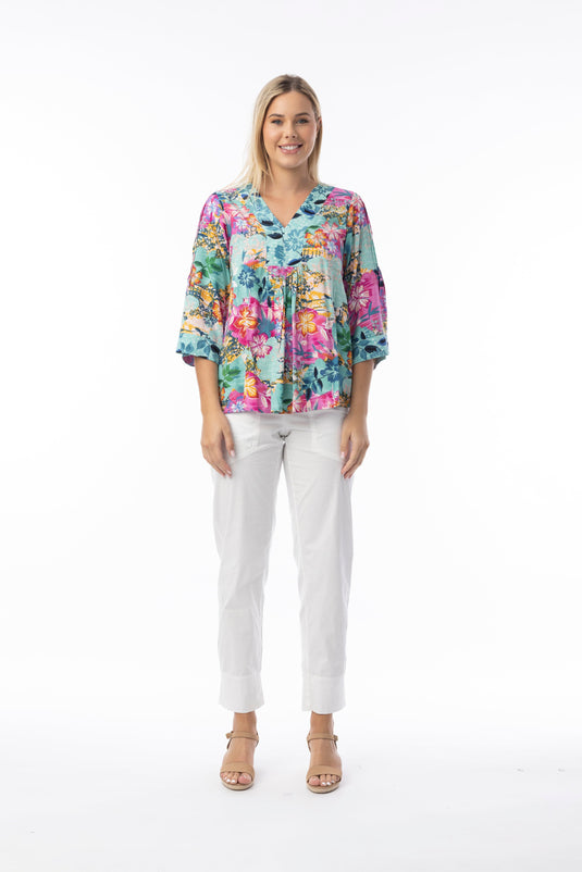 Orientique Womens Selaron Top V Neckline Wide Sleeve