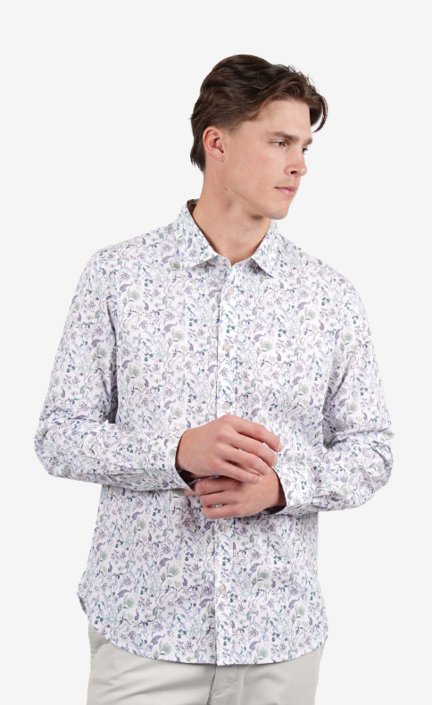 Load image into Gallery viewer, James Harper Mens Long Sleeve Peached Cotton Poplin Floral Print Sea
