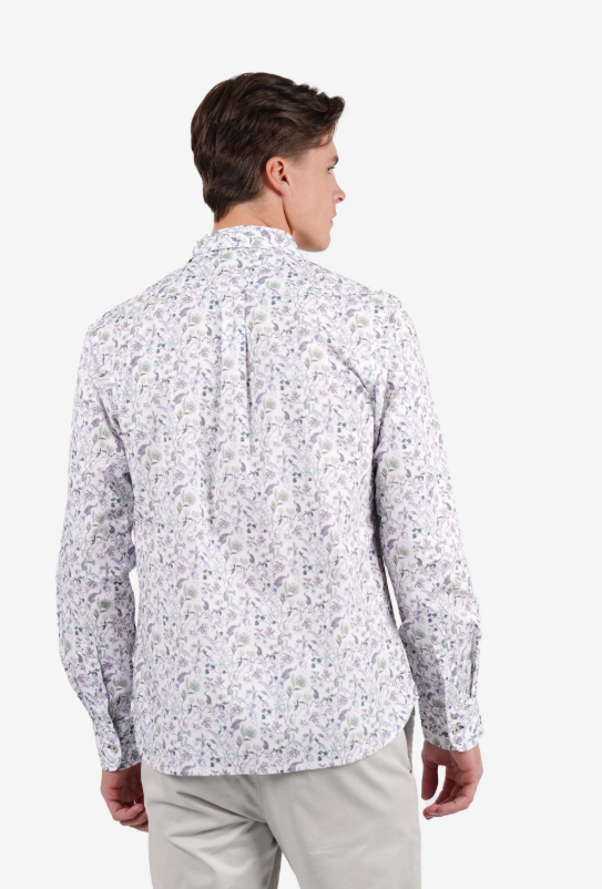 Load image into Gallery viewer, James Harper Mens Long Sleeve Peached Cotton Poplin Floral Print Sea
