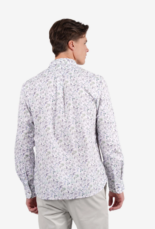 James Harper Mens Long Sleeve Peached Cotton Poplin Floral Print Sea