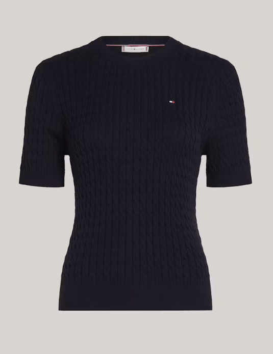 Tommy Hilfiger Womens Cable Knit Short Sleeve Jumper