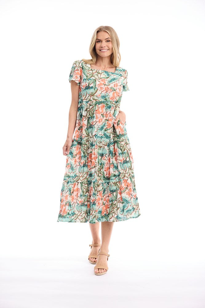 Load image into Gallery viewer, Orientique Womens St Michiel Dress Midi Square Neckline
