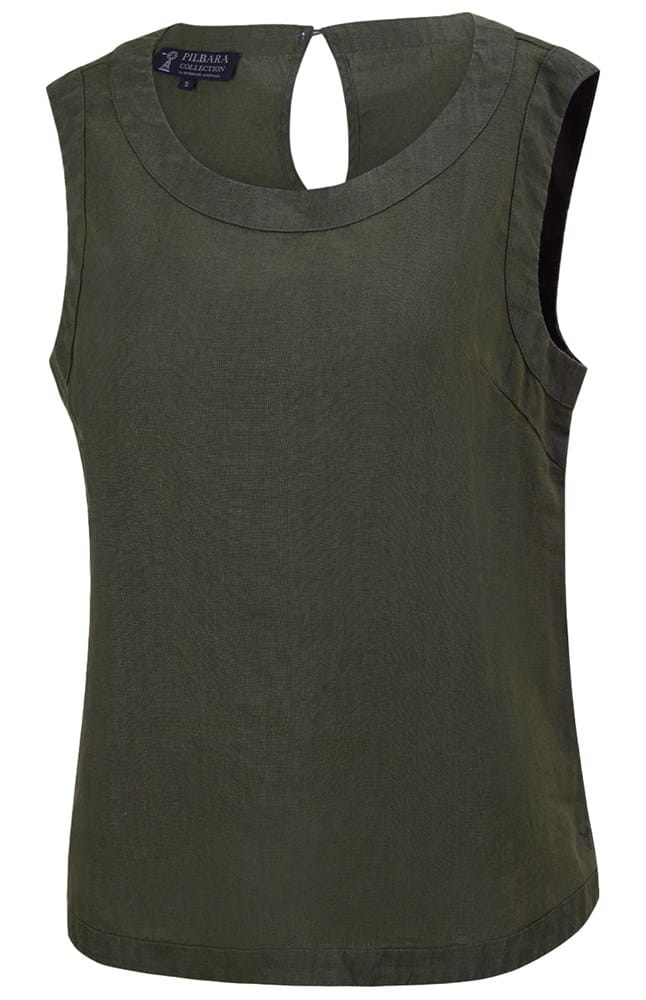 Load image into Gallery viewer, Pilbara Womens Gabriella Linen Top - Olive
