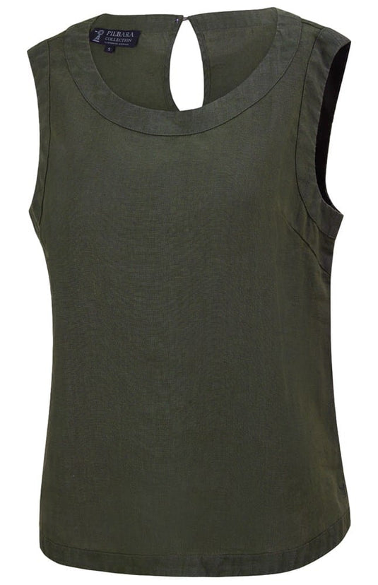 Pilbara Womens Gabriella Linen Top - Olive