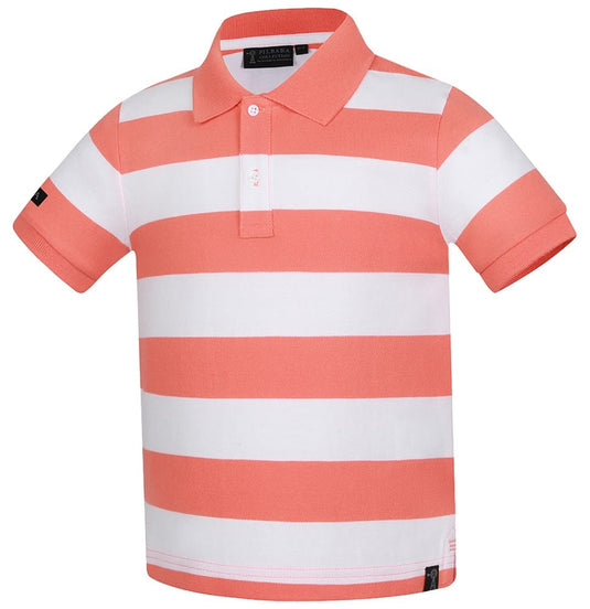 Pilbara Childrens Striped Polo - Camellia/White