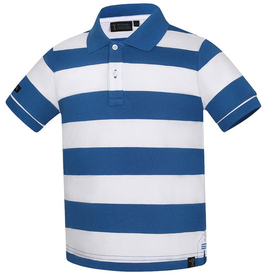 Pilbara Childrens Striped Polo - Deep Blue/White