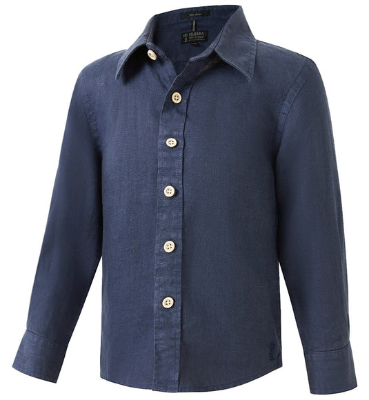 Pilbara Childrens Linen Long Sleeve Shirt - Navy
