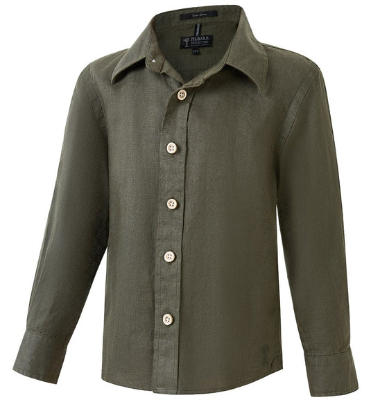 Pilbara Childrens Linen Long Sleeve Shirt - Olive