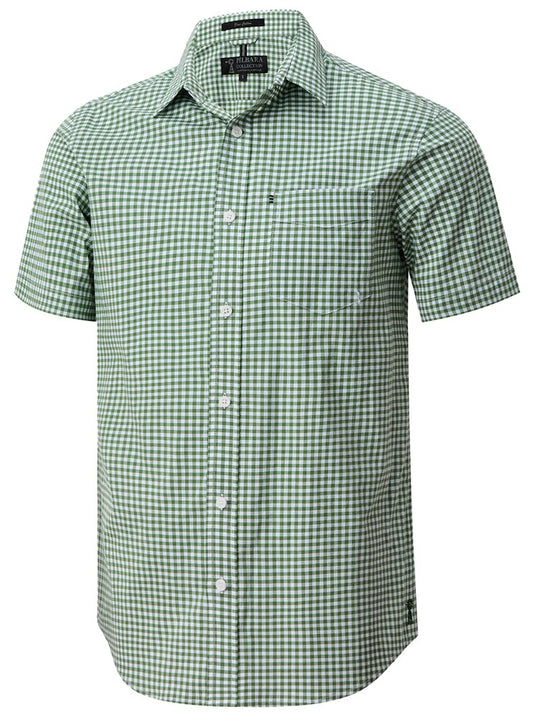 Pilbara Mens Short Sleeve Gingham Shirt - Green/White